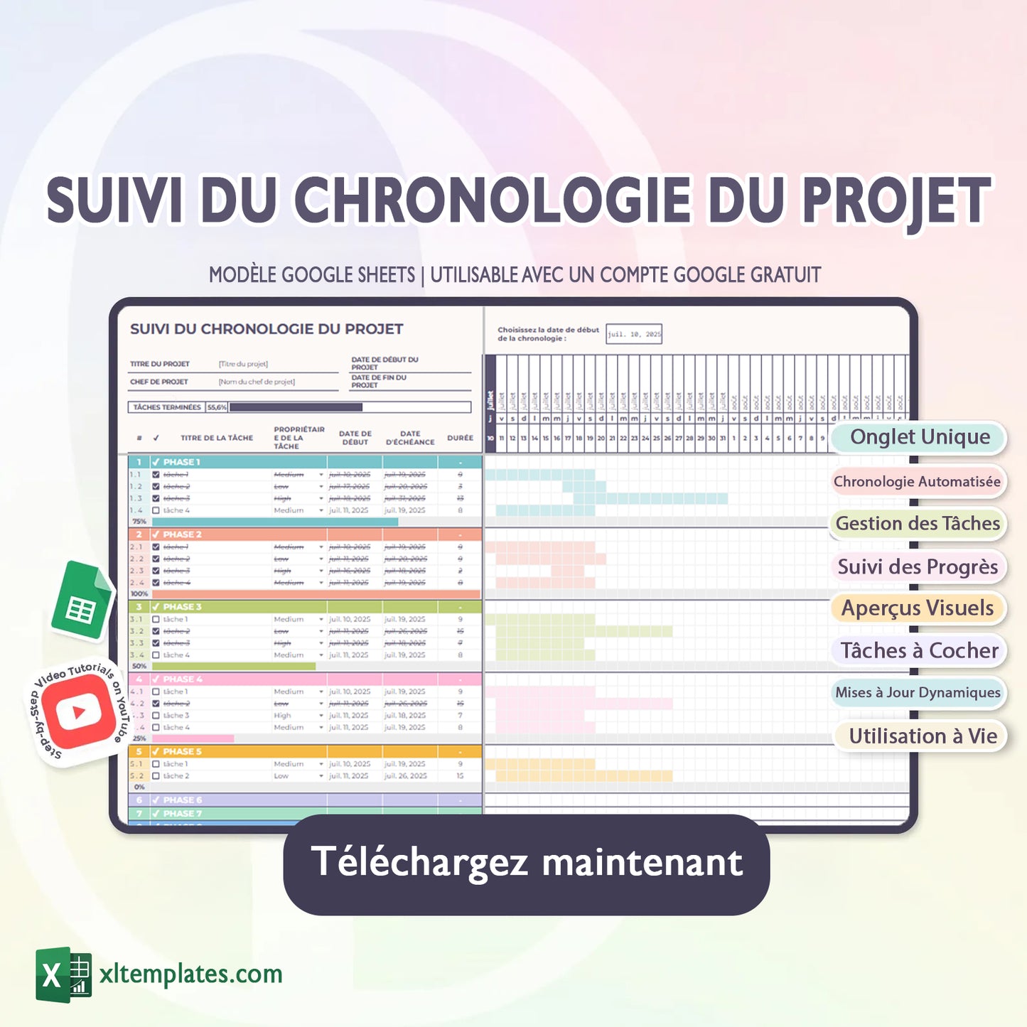 Suivi De Chronologie Du Projet – Google Sheets – Téléchargement Instantané