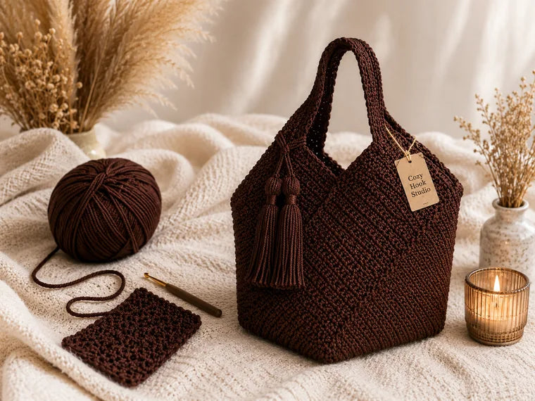 Finished crochet tote bag