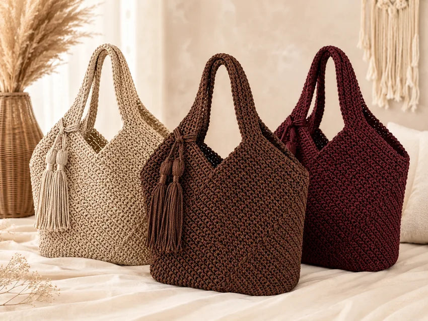 Square crochet tote bag project