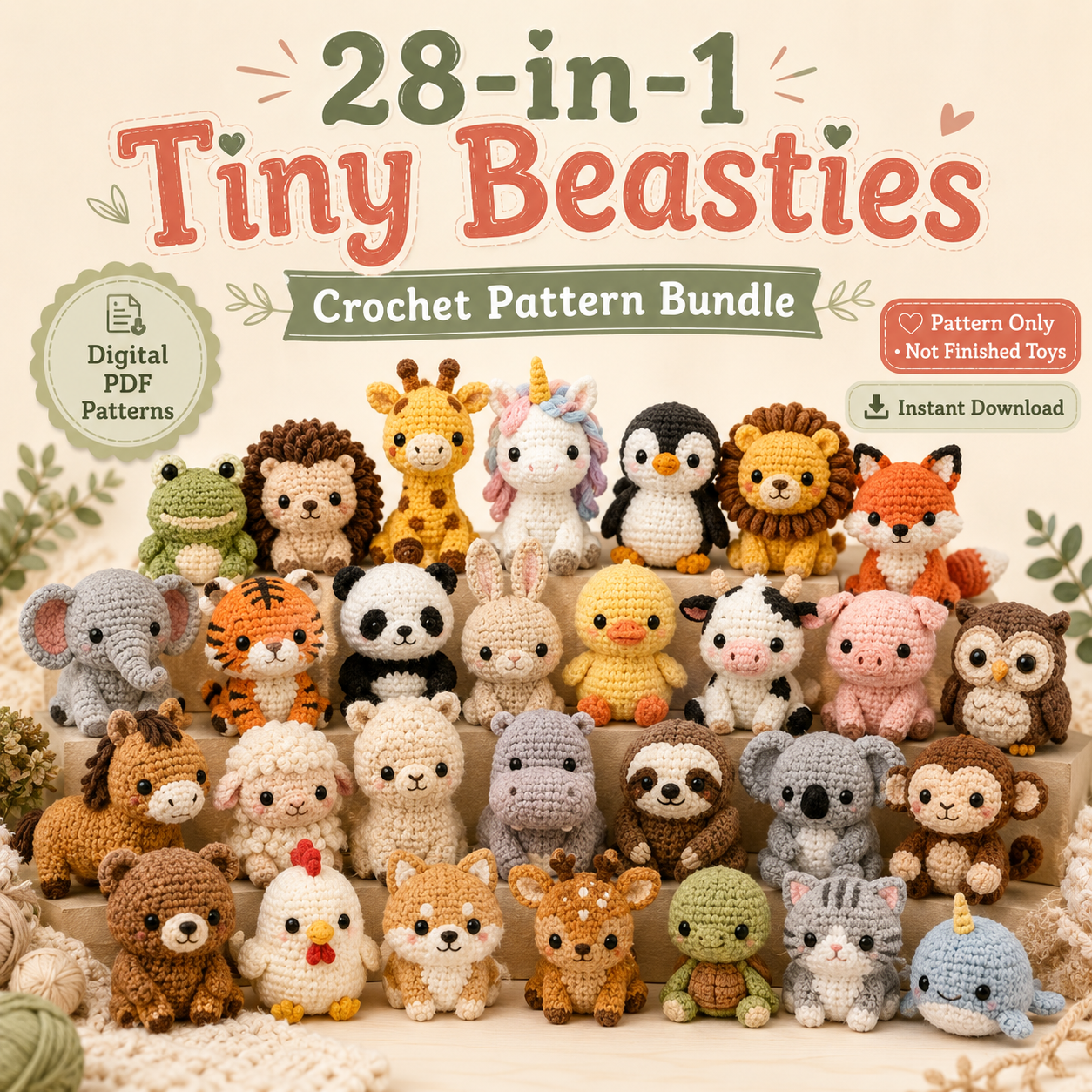 Tiny crochet animal pattern bundle