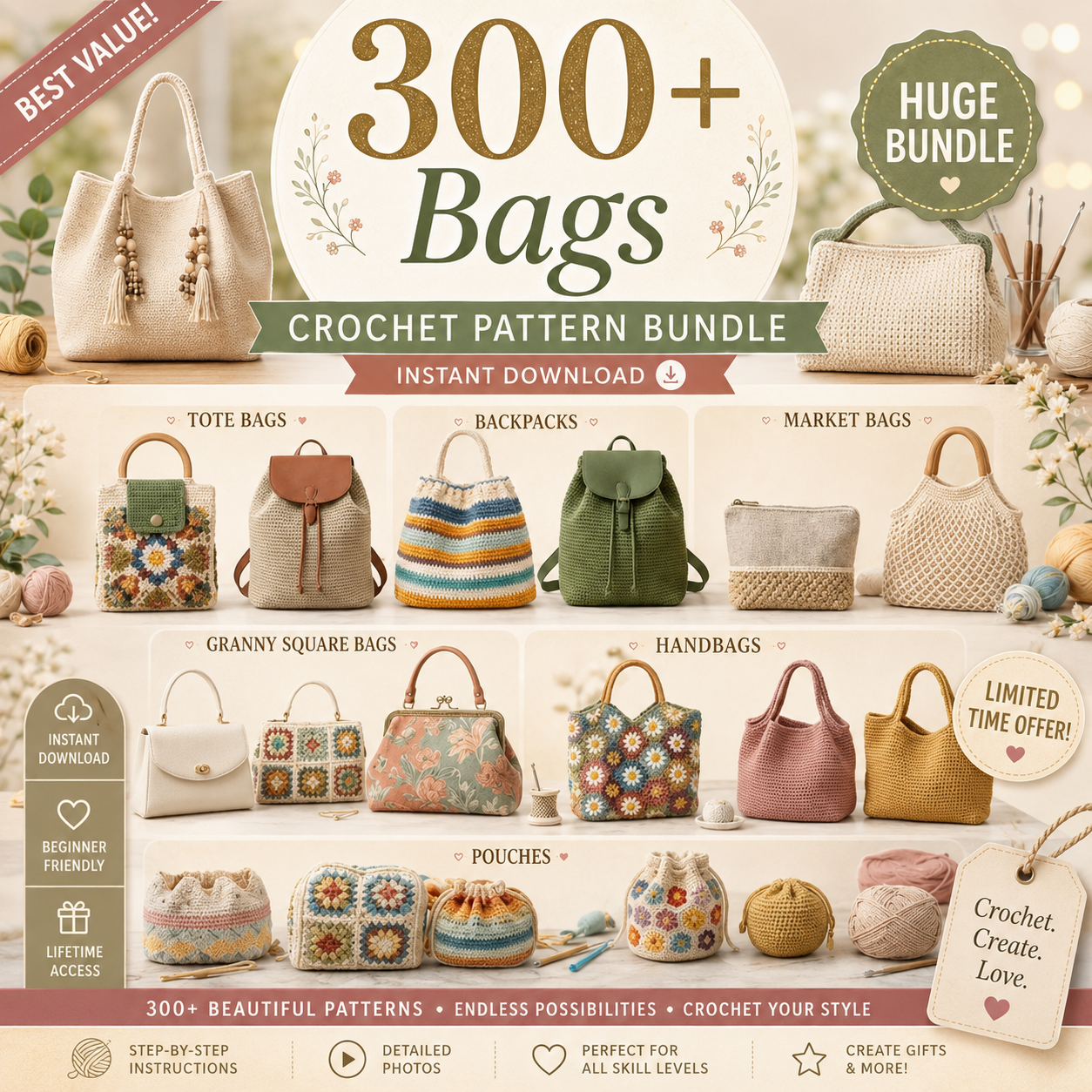 300+ Crochet Bag Patterns Bundle