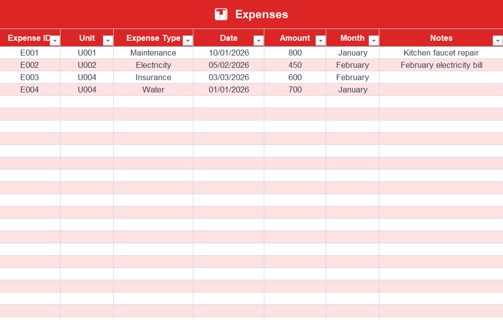 Expenses Screenshot