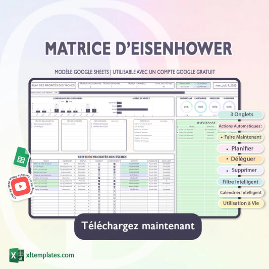 Matrice d’Eisenhower – Suivi des Tâches & Priorités – Google Sheets – Téléchargement Instantané